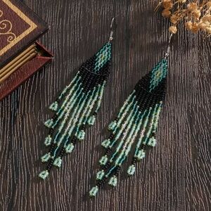 Elegant Black and Green Beaded Earrings